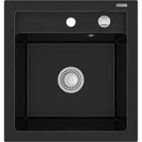 Mexen Vito Graniittinen 1-allas pesuallas 520 x 490 mm, musta, kromattu sifoni - 6503521000-77