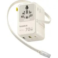 Baseus EnerCore CG11 70W 6-in-1 Travel Adapter with Retractable USB-C Cable - White