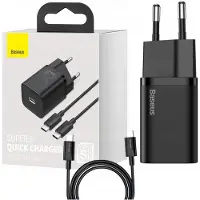 Baseus Super Si Pikalaturi ja USB-C/USB-C-Kaapeli - 25W - Musta