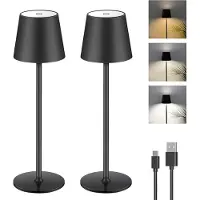 Hobby Hall LED-pöytälamppu, 2 kpl, ladattava, langaton, 5000 mAh akku, kosketusherkkä kirkkauden säätö, 2700–6000K