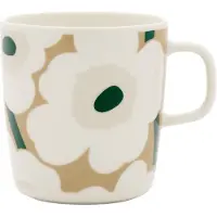 Marimekko Unikko Oiva -muki 4 dl, valkoinen/beige/hiekka/tummanvihreä