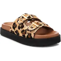 Carmela for woman. 16240103-LEOPARDO Leather sandals 162401 brown (39), 1 to 3 cm, None, Casual, Animal Print