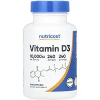 Nutricost - D3-vitamiini 10 000 IU (240 pehmeää kapselia)