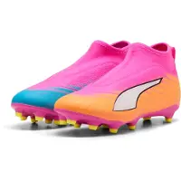 Puma Ultra 6 Match Laceless + FG/AG Showtime - Poison Pink/Valkoinen/Aurinkovirta/Sininen/Musta Lapset, koko 38½