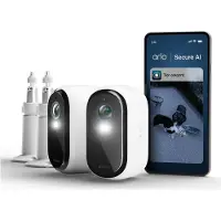 Arlo Essential E3 HD 2-CAMS + 2X MOUNTS, IP-turvakamera, Ulkona, Langallinen & langaton, Katto/seinä, Musta, Valkoinen, Laatikko (VMC2280-111EUS)