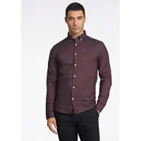 Lindbergh Yarn Dyed Oxford Superflex Shirt L/S - Burgundy - L