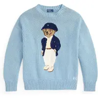 Ralph Lauren for woman. 211B17743001 Oversized cotton sweater with blue Polo Bear (XS), Casual, Long sleeve