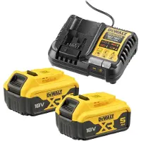 DeWalt DCB1104P2-QW, Akku- ja laturisetti, 5 ah, 18 V, Pora, Sähkömonitoimityökalu, Akkuruuvinväännin, Iskuporakone, Hiomakone, Musta, Keltainen, AC