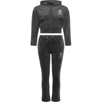 Juicy Couture Glitter Velour Cropped Zip Thru & Bootcut Set - Black - 98