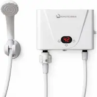 Domotechnika MINI AMOR 5,5 kW 220 V -vedenlämmitin, 360°-asennus kylpyhuoneeseen, välitön vedenlämmitys suihkulla (paketti)