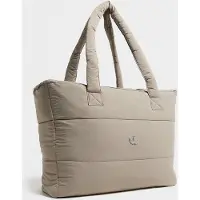 Adidas Originals Quilted Nylon Metallic Trefoil Tote Bag, beige