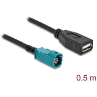 DeLOCK 90702, 0,5 m, HSD Z, USB A, Musta, Sininen