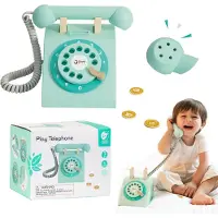 Classic World Wooden Retro Telephone Turquoise