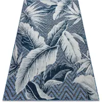 Rugsx Alfombra Estructural BOTANIC 65242 Plumas, zigzag, tejido plano en el balcón, terraza - azul oscuro 157x220 cm