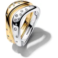 Pandora Organically Shaped Two-Tone Stacking Rings - Silver - 56