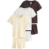 Next Pyjamashortsit ecru / tummanruskea / pastellinkeltainen