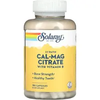 Solaray , Cal-Mag Sitraatti Vitamiini D:llä, 2:1 Suhde, 180 Kapseli