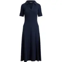 Ralph Lauren Rib-Knit Elbow-Sleeve Polo Dress - Navy - XL