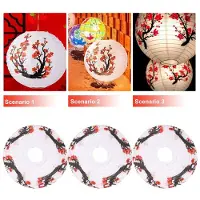 Semoic 6 Pack 12Inch Red Flowers Paper Lantern White Round Chinese Japanese Paper Lamp for Home Wedding Party Decoration