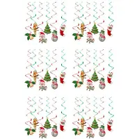 Semoic 6 Set Christmas Spiral Ceiling Hanging Santa Claus Elk Bell Swirl Banner Christmas Party Home Living Room Decoration