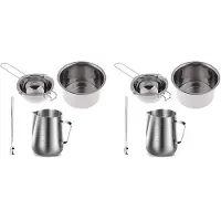 Semoic 8 Set Stainless Steel Double Boiler Long Handle Wax Melting Pot, Pitcher & Mixing Spoon Candle Soap Making