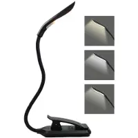 INF Lukulamppu, LED-kirjalamppu 3 valotilalla, ladattava Black