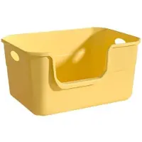 Semoic Semi Enclosed Cat Litter Box with Low Entry, Litter Pan with High Sides for Indoor Pet Potty, Easy to Clean