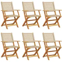 vidaXL Taitettavat puutarhatuolit 6 kpl beige polyrottinki / täysi puu