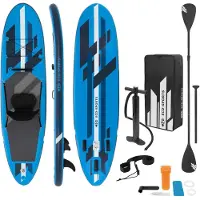 ECD-Germany Ilmatäytteinen Stand Up Paddle Board, jossa on kajakin istuin, 305 x 78 x 15 cm, sininen