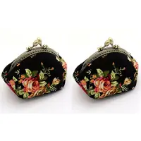 Exogio 2X Wallet,Lady Vintage Flower Coin Purse Wallet Clutch Bag (Black)