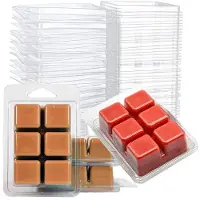 Jojomino 120 Pack Plastic Wax Melt Clamshell Mold, 6 Cavity Square Empty Wax Melt Molds Clear Containers