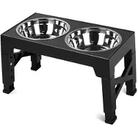 Jojomino Elevated Dog Bowls with 2 Stainless Steel Dog Food Bowls, Adjusts to 5 Height for Small and Dogs, Black