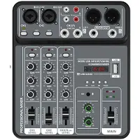 Jojomino 4 Channel Audio Mixer 48V Phantom Power USB Studio Sound Mixers DJ Console Mixing for Karaok