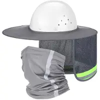 Jojomino 2 Pcs Sun Hard Hat Neck Protection High Visibility Full Brim Mesh Sun Protection and Neck Gaiter Bandana Face Scarf A
