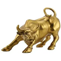 Typecat Feng Shui Fortune Brass Bull Statue, Sculpture Home Decoration Golden Copper Bull Represents Good Luck of Career