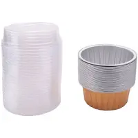Typecat Dessert Cups with Lids, 25 Pack Gold Aluminum Foil Baking Cups Holders, Cupcake Bake Utility Ramekin Clear Pudding Cups