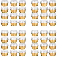 Typecat Dessert Cups with Lids, 200 Pack Gold Aluminum Foil Baking Cups Holders, Cupcake Bake Utility Ramekin Clear Pudding Cups