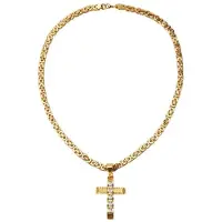 Tlily Mens Stainless Steel Gold Zircon Pendant Necklace Flat Chain Tone 6mm 22inch