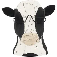 Tlily Animal Glasses Stand Wooden Bull Eyeglass Holder,Cow Wearing Glasses Statues, Cow Shaped Glasses Display Stand