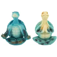Tlily Sea Turtle Yoga Figurines Decorations, 2PCS Meditation Yoga Turtle Decor, Garden Meditating Yoga Turtle Figurine