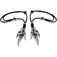 Tlily 2X Alloy Leather Pendant Necklace Dragon Claw Gothic Adjustable 16 - 26 Inch Chain , Woman Silver Black Color