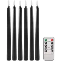Tlily 6Pcs Flameless Black Taper Candles Flickering with 10-Key Remote Timer, Battery Operated LED Candlesticks Window Candles