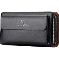 Typecat YUESKANGAROO Men Clutch Bag Fashion Long Purse Double Zipper Business Wallet Male Casual Bag Black