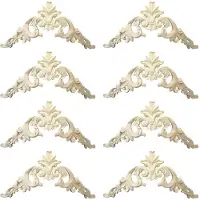 Tlily 8Pcs 15 x 15cm Rubber Wood Carved Corner Onlay Applique Exquisite Unpainted