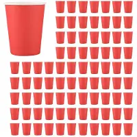 Typecat 200 Paper Cups (9oz) - Plain Solid Colours Birthday Party Tableware Catering(Red)