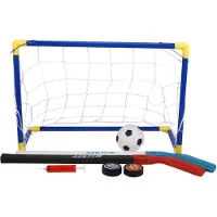 Melitt 2 in 1 Outdoor/Indoor Kids Sports Soccer & Ice Hockey Goals with Balls and Pump Practice Scrimmage Game Football Toy Set