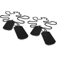 Typecat 4 PCS Alloy Pendant Necklace Pendant Black Army Style Name Double Dog Tag Plate Biker Chain Necklace 27 Inch
