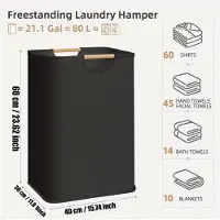 Melitt Clothes Hamper 80L Foldable with Handles Waterproof Liner Laundry Basket Organizer Large Capacity for Blanket Bath Towel