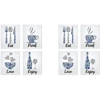 Typecat 8X Navy Cobalt Grey White Vintage Inspirational Kitchen Cafe Bar Wall Art Decorations Eat Drink Love Wine