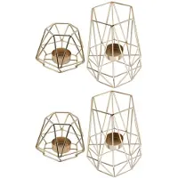 Melitt Set of 4 Gold Geometric Metal Tealight Candle Holders for Living Room & Bathroom Decorations - Centerpieces
